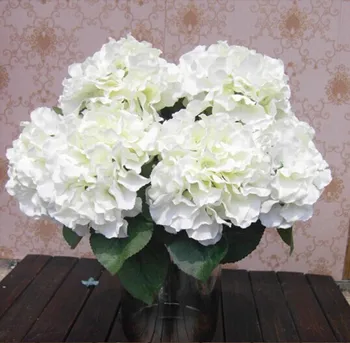 AIMA Mājas Apdare, Ziedi, Mākslīgie Hydrangea Ziedu 5 Lielajām Galvām, Pušķi, Dekori DIY Krēmveida balta