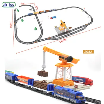 Akitoo Simulācijas projektēšana elektrisko dzelzceļu auto lumberyard rafinēšanas auto iekrāvējs celtņa dzelzceļa stacijas multi-scenārijs rotaļlietas #1005