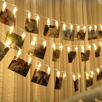 Akumulatoru Powered Led Kartes Foto Klipu String Gaismas EUPlug Baby Dušas Romantisku kāzu dekorēšana Dzimšanas dienas Svētku gaismas