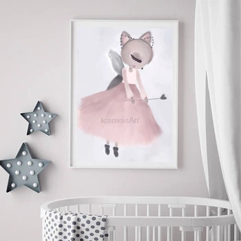 Akvarelis Rozā Princešu Gleznas Audekla Bunny Sienas, Mākslas Plakātu, Dzimšanas dienas Dāvanas Ziemeļvalstu Bildes Meitenēm Bērnu Istabas Mājas Dekoru