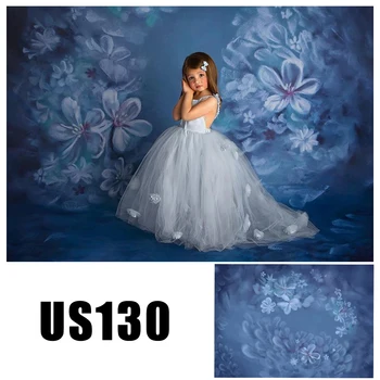 Akvarelis Zilu ziedu Dzimšanas dienas svinības Fotogrāfijas Fons Jaundzimušais Meitene Portrets Photophone Foto Studija Fona US130