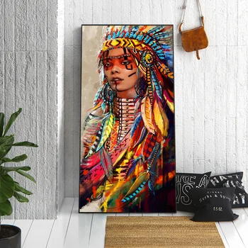 Akvareļa Anotācija Native Indijas Meitene, Portrait (Portrets) Kanvas Glezna Plakāti Un Izdrukas Cilts Sieviete, Sienu Mākslas Aina Dzīvojamā Istaba