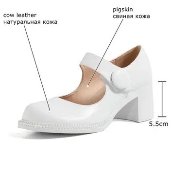 ALLBITEFO dabas īstas ādas sieviešu papēžiem kurpes biezs papēdis apaļu purngalu modes gadījuma sieviešu augstpapēžu kurpes augstpapēžu kurpes
