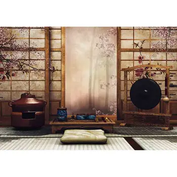 Allenjoy fons fons austrumu istabu 3d, ķiršu koki japānas ainavu telpās tējas galda kamera photophones foto