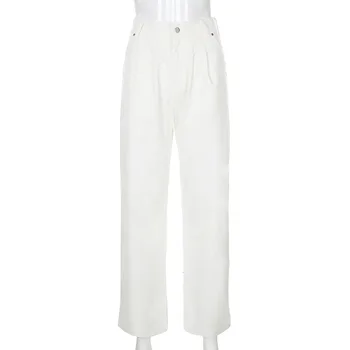 ALLNeon Vintage Streetwear Cietā Baggy Bikses E-meitene 90. gadu Estētiku, Augstu Vidukļa Ilgi Y2K Bikses Rudens Modes Zaudēt Baltās Bikses
