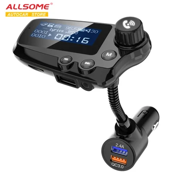 ALLSOME Bluetooth Carkit Brīvroku sistēmu ar FM Raidītāju A2DP AUX Audio Auto Spēlētājs QC3.0 Ātri Uzlādēt Atbalstu TF Karti /U Diska Atskaņošana