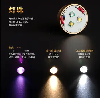 AloneFire SV310 5W CREE LED White Yellow & UV 365nm Lukturīti Gem Dzintara Jade Black Gaismas LED Lukturi