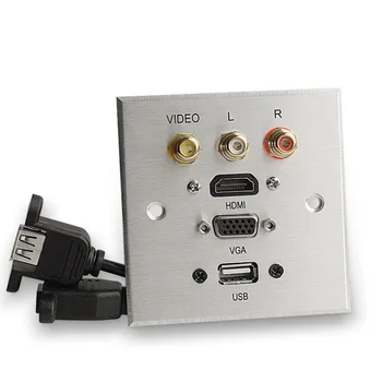 Alumīnija panelis sienas multimediju pieslēgvietu, HDMI, VGA VIDEO L/R kanāli USB Porti Signāla saskarnes panelis 86mm*86mm Kontaktligzdu Panelis