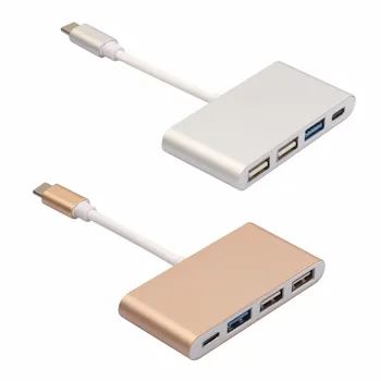 Alumīnija USB C Tipa RUMBU Multiport Adapteris Pārveidotājs ar 1 USB-C Sievišķās Enerģijas Piegādes Ports 1 USB 3.0 un 2 USB 2.0 Porti