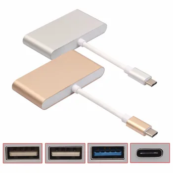 Alumīnija USB C Tipa RUMBU Multiport Adapteris Pārveidotājs ar 1 USB-C Sievišķās Enerģijas Piegādes Ports 1 USB 3.0 un 2 USB 2.0 Porti