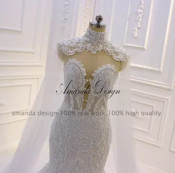 Amanda Dizaina vestidos novias boda Vāciņu Piedurknēm ar Mežģīņu Appliques Mermaid Kāzu Kleita Ar Cape