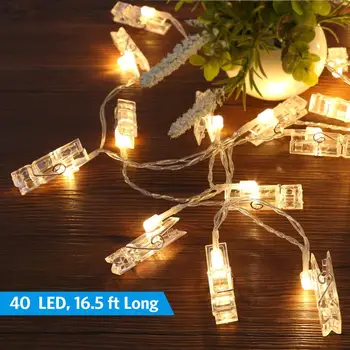 AMIR 5M Foto Klipu Turētājs LED String Gaismas Ziemassvētku Puse Kāzu Mājas Apdare Pasaku Gaismas 40LED Akumulatora Barošanu