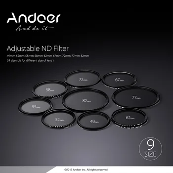 Andoer 49/52/55/58/62/67/72/77/82/mm ND Fader Neitrāla Blīvuma Adjustable ND2 līdz ND400 Mainīgo Filtrs, kas paredzēts Nikon Canon DSLR Camer