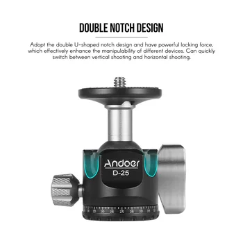 Andoer CNC Apstrādes Dubultā Iecirtums Ball Head Mini Klaigas Zemu Smaguma Centru, lai Statīvs Monopod Canon Nikon Sony DSLR