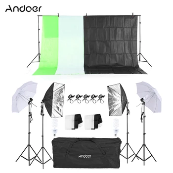 Andoer Fotogrāfiju Komplekts Soft Light Umbrella Softbox Spuldzes Foto Fons Stendu Gaismas Stāvēt Zivju, piemēram, Mount Clip Foto Studija