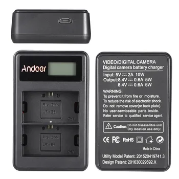 Andoer LP-E6 Uzlādējams LED Displejs, Li-ion Akumulators, Lādētājs Pack Komplekts Canon EOS 6D 7D 70D 60D 5D Mark III, Mark II SLR