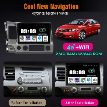 Android 9.0 2 Din Auto Radio Multimediju Video Atskaņotājs Navigācija GPS IPS Honda Civic 2005. - 2012. gadam 8 kodolu 2din stereo 4G RDS+DSP