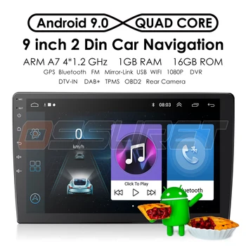 Android 9.0 4G Automašīnas Radio, Universāls Spēlētājs, GPS Navi 2 Din Auto, 9 Collu Touch Screen OBD2 SWC Autoradio 1080P Video Multimedia