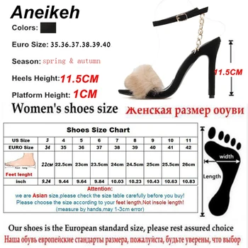 Aneikeh Ir 2021. Salds Modes Sandales Sieviešu Kurpes Villi Ķēdes Plānas Augstiem Papēžiem Kārta Toed Kāzu Kleitu Sprādzi Potītes Siksniņu Melnā 42