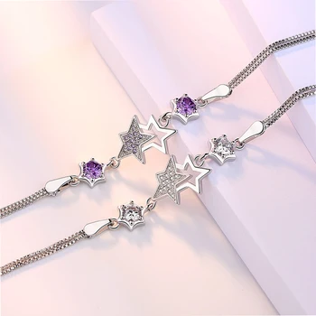 ANENJERY 925 Sterling Sudraba Karstā Modes Aproces & Aproces Zircon Crystal Star Persiku Ziedu, Ziedu pulseira feminina S-B30