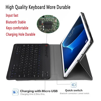 Angļu krievu spāņu Keyboard Case For Samsung Galaxy Tab A6 10.1 2016 SM-T580 SM-T585 T580 T585 T580N T585N Segtu Būtiska