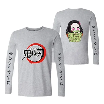 Anime Demon Slayer Kimetsu nav Yaiba garām Piedurknēm T Krekls plus lieluma galotnēm lakrosa vīriešu t streetwear gadījuma Garš T-krekls