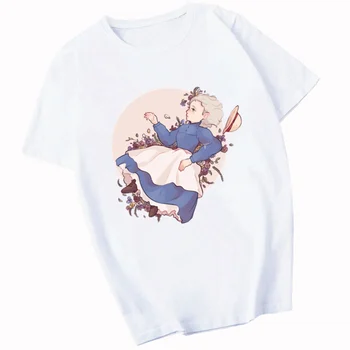 Anime, Gaudot s Moving Castle Miyazaki Hayao T Krekli, Sieviešu T-krekls ar Īsām Piedurknēm, Sieviešu Topi, t-veida, Harajuku Vintage Vogue