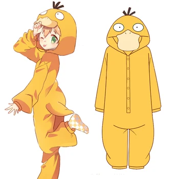 Anime Kabatas Briesmonis Psyduck Cosplay Kostīmi Pidžamas Flaneļa Silts Sleepwear Onesies Pieaugušajiem Unisex Puse Jumpsuits