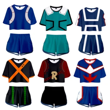 Anime Mans Varonis Augstskolu Cosplay Kostīmu Mha 3D Digitālā Druka Meitenes Naba Vasaras Atpūtas Sporta Tērps