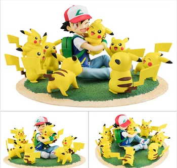 Anime Pokemon PVC Rīcības Attēls Ash Ketchum Pikachu Apkārtējo Ainas Pokemon Rotaļlietas Statuetes Ketchum, Pikaču Diorāma Rotaļlietas, Dāvanas