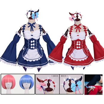 Anime Re:nulles Kara Ram Nem Dēmons Cosplay Kostīmu anime Parūka Halloween Kostīmu Meitene Kleita anime cosplay Plus lieluma sieviešu clothin