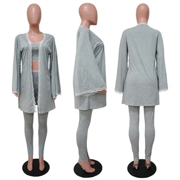 ANJAMANOR Seksīgas Pidžamas Sievietes Guļamistabā atbilstības Komplekti 3 Gabals Apģērbs Kimono Bikses Sleepwear Plus Lieluma Loungewear D37-DG45
