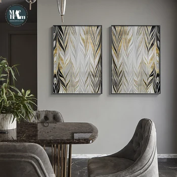 Anotācija lapām zelta foliju, ģeometriskas līnijas, audekls gleznošanai plakāti un izdrukāt sienas art attēlus dzīvojamā istaba moderni dekori