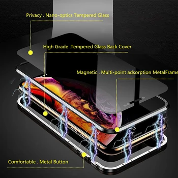 Anti-peeping Magnētisko Rūdīts Stikls Gadījumos, iPhone 11 Lieta 360 Metāla Buferi Aptver Coque Apple iPhone 11 Pro X XS MAX XR