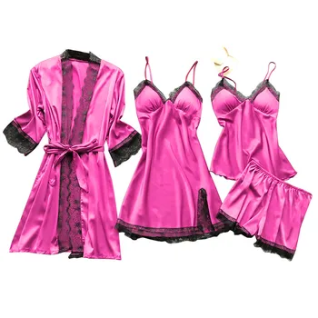 Apakšveļa Sievietēm, Kas Zīda Mežģīņu Apmetni Kleita Babydoll Sleepwear Nightdress Pidžamas Komplekts
