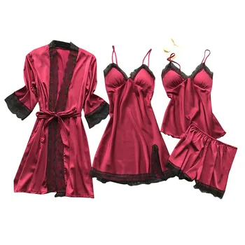 Apakšveļa Sievietēm, Kas Zīda Mežģīņu Apmetni Kleita Babydoll Sleepwear Nightdress Pidžamas Komplekts