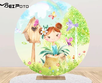 Apaļa apļa fona pavasara zieds, koks meitene baby dušas fons foto studija bērniem dzimšanas dienas ballīti dekori galda Attiecas YY-602