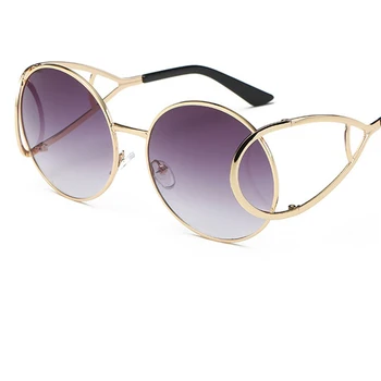 Apaļā zīmola sieviete saulesbrilles modes Slīpums ēnu sievietēm Luksusa metāla sieviešu saulesbrilles Retro vintage brilles oculos
