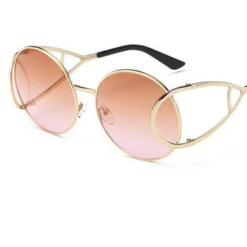 Apaļā zīmola sieviete saulesbrilles modes Slīpums ēnu sievietēm Luksusa metāla sieviešu saulesbrilles Retro vintage brilles oculos