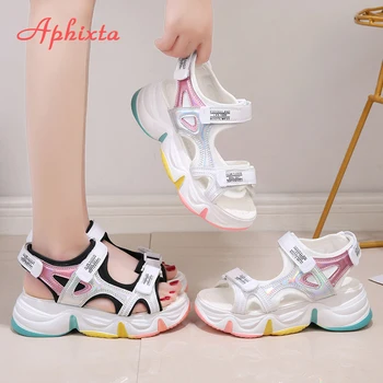 Aphixta Lielo Izmēru 42 Ķīlis Papēži Sieviešu Sandales Varavīksnes Vienīgais Dizaina Sieviešu 5.5 cm Platformas Sandales Augstuma Palielināšana Kurpes Sievietēm