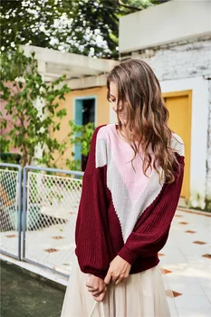 Apģērbu OWLPRINCESS 2020. gadam Samazināsies Sieviešu garām Piedurknēm Krāsas Bloka Apaļu Kakla Gadījuma Zaudēt Dobi Džemperis