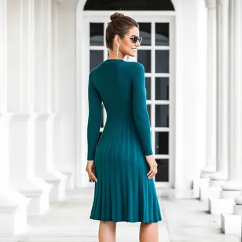 Apģērbu OWLPRINCESS Sieviešu 2020. gada Rudenī Casual Slim-Fit Midi garām Piedurknēm Džemperis Kroku Kleita