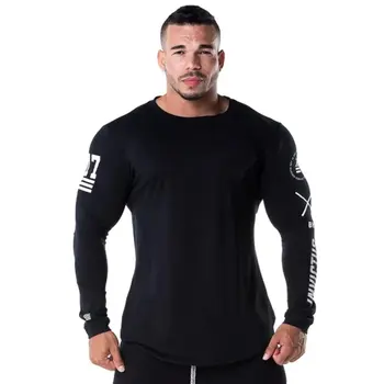 Ar garām piedurknēm Izdilis t krekls Mens Casual Modes Print T-Krekls Vīriešu sporta zāles Fitnesa Treniņu Ātri sausas t-veida Topi Jogger Zīmola Apģērbi