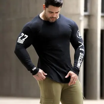 Ar garām piedurknēm Izdilis t krekls Mens Casual Modes Print T-Krekls Vīriešu sporta zāles Fitnesa Treniņu Ātri sausas t-veida Topi Jogger Zīmola Apģērbi