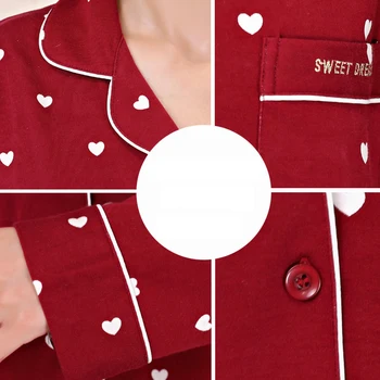 Ar garām Piedurknēm Pajama Komplekti Sievietes mīl Apdrukāta Kokvilnas Pidžamas Uzvalks Sieviešu Mīksta Elpojošs Naktsveļu Apakšveļa Gadījuma Homewear