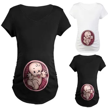 ARLONEET grūtniecības drēbes sievietēm, O-veida Kakla cute baby drukāt grūtniecēm īsām piedurknēm T-krekls Grūtniecības un dzemdību t 2019