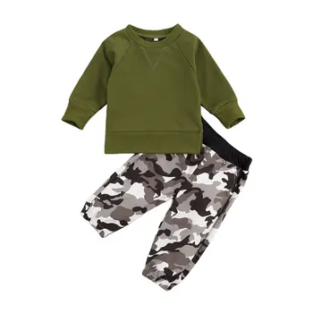 Armijas Zaļā Zēns Camo Apģērbu Komplekts Toddler Zīdaiņu Bērnu Zēniem Apģērbu Komplekts Rudens Falll garām Piedurknēm Top Bikses Apģērbs, Apģērbu 2gab