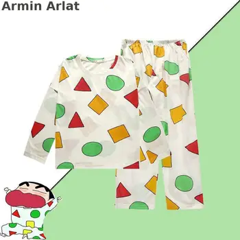 Armin Arlat Drukāt Karikatūra Pidžamas Sieviešu Sleepwear Komplekti Crayon Shin-chan Homewear Pyjama Pijama Gadījuma Nakts Augstas Kvalitātes Uzvalks