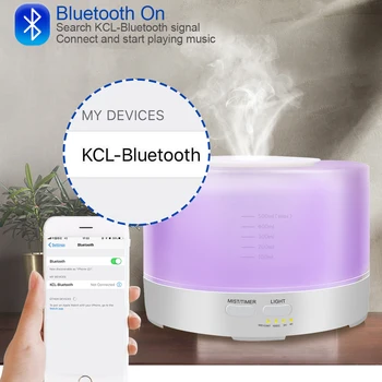 Aromāta izkliedētājs 500ML Bluetooth mūzikas aromāta izkliedētājs LED krāsa mainās 12W gaisa mitrinātāju, sadzīves ultraskaņas gaisa mitrinātāju