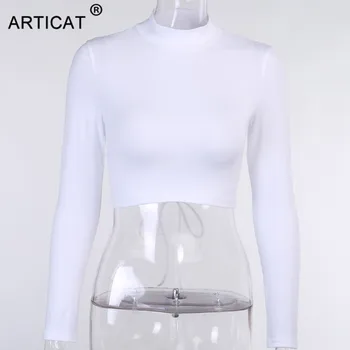 Articat Pavasara Backless Balts T-Krekls Sievietēm, Balta, Ar Garām Piedurknēm Aukliņu Izdilis Īss Tops Sievietēm Ir 2021. Jaunas Drēbes, Streetwear